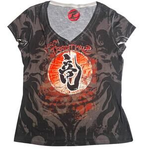 Dragon Traditionz Women’s T-Shirt Sz M Martial Arts Asian Symbol Red Black Tee